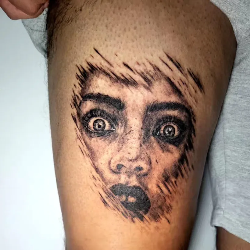 Tatuaje de una hannya japonesa en la pierna, ESAP Madrid Tatuaje de una hannya japonesa en la pierna, ESAP Madrid